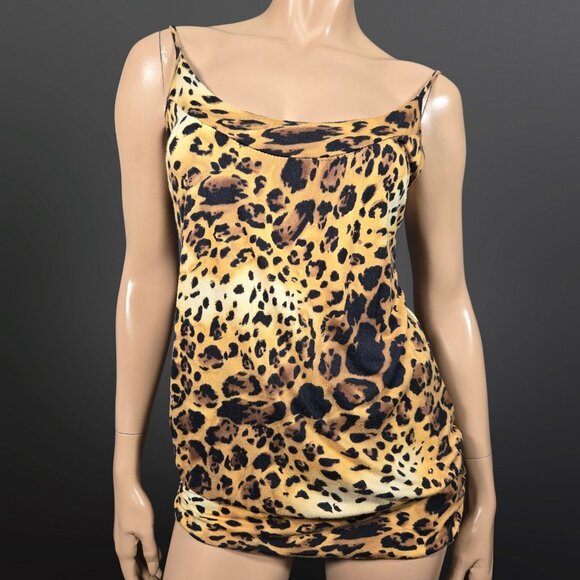 Y2K Leopard Top Sleeveless Long Tank Size L Indie Sleaze Emo Grunge Mcbling - Picture 1 of 8